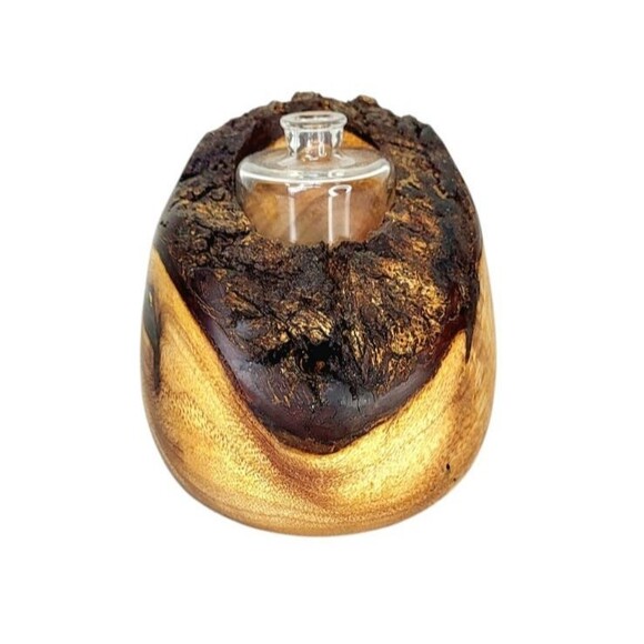 Vintage MCM KOA Wood Natural Edge Rustic Modernist Bud Vases Glass Insert Signed - Picture 10 of 14